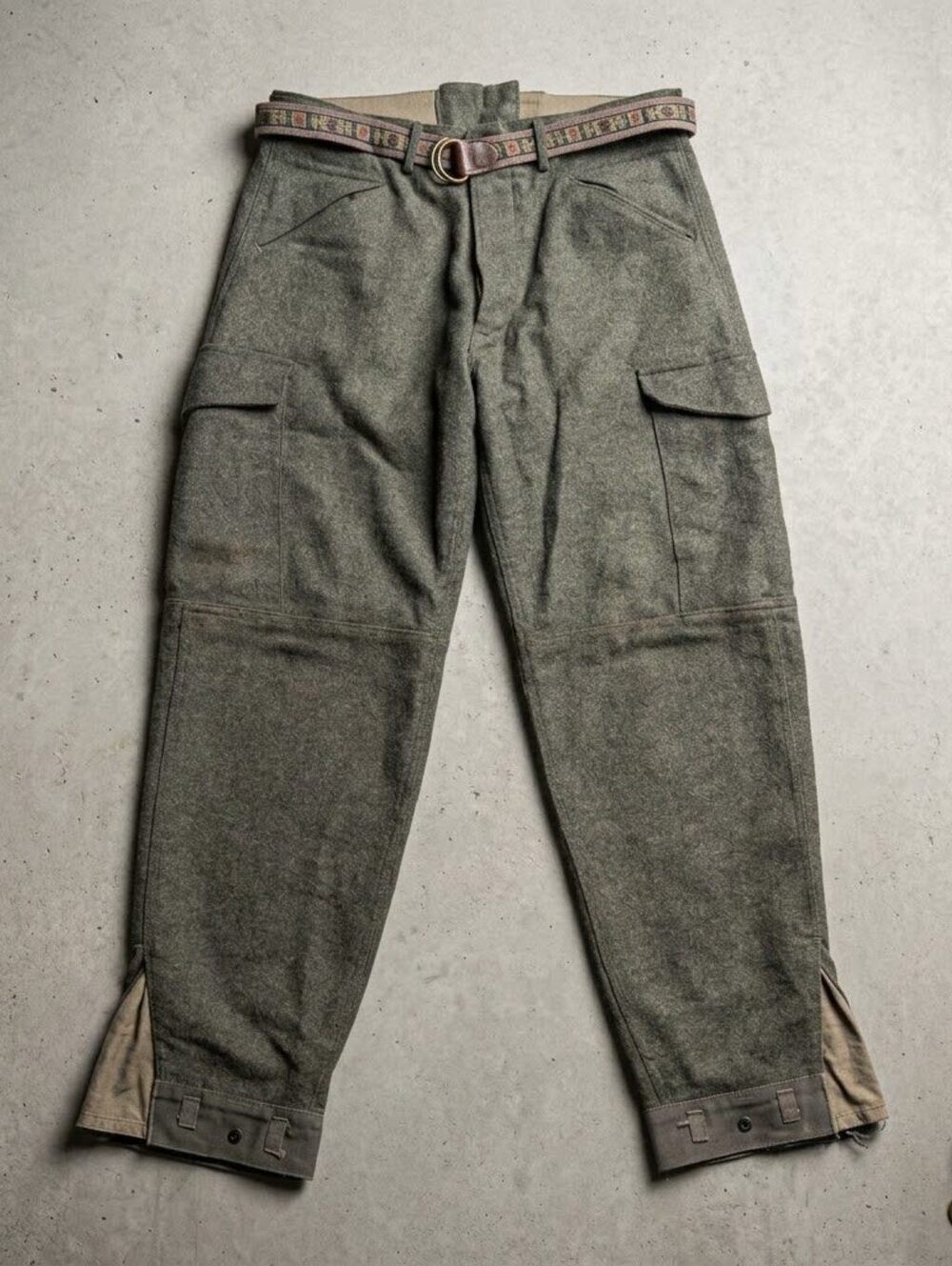 Vintage Heavyweight Wool Cargo Pants Olive Green w/ Chums USA Belt Gorpcore